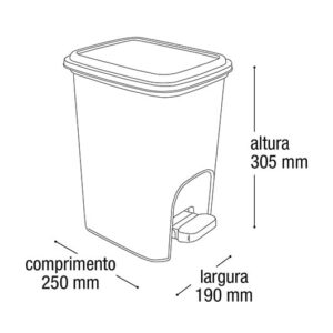 Lixeira 7L Retangular Preta com pedal Arqplast