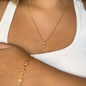 Corrente Feminina + Pulseira + Par De Brincos Folheados A Ouro