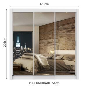 Guarda Roupa Casal Madesa Lyon 3 Portas de Correr de Espelho 2 Gavetas – Branco