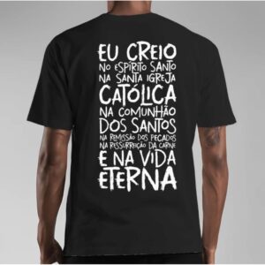 Camiseta Católica Oração Credo Camisa Estampada 100% Algodão Blusa Básica Religiosa