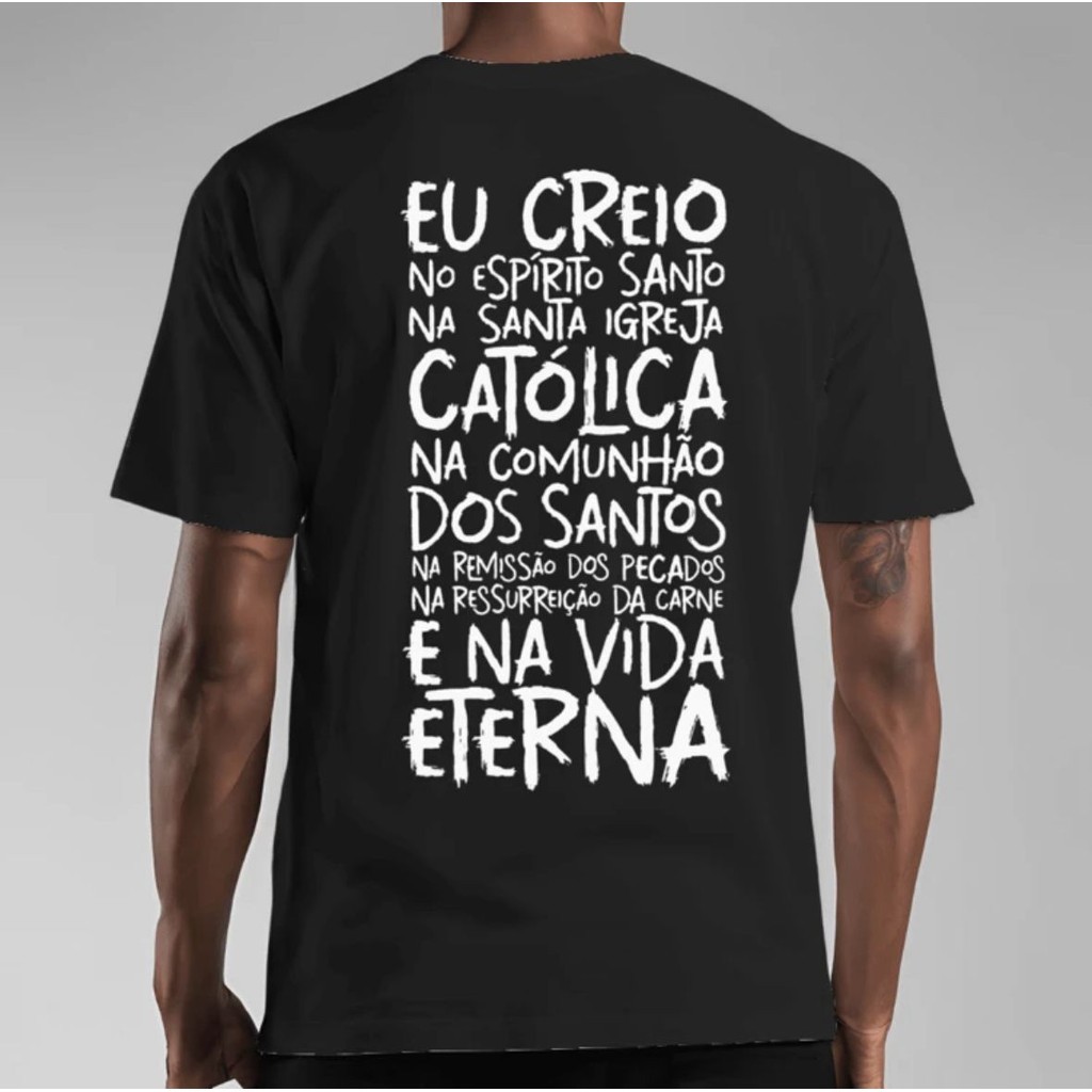 Camiseta Católica Oração Credo Camisa Estampada 100% Algodão Blusa Básica Religiosa