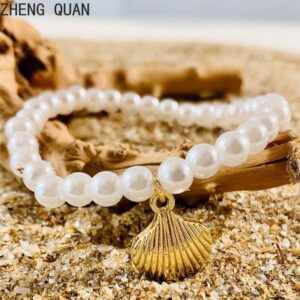 Boho Blue Evil Eye Maléfico Conjunto De Pulseiras Benditas De Pérola Starfish Shell Conjuntos Para Jóias Praia Femininas