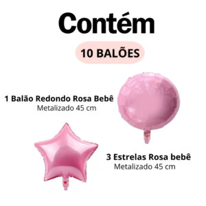 Kit Buquê Balão Bexiga Estrela e Bola 10 unid Chá Revelação