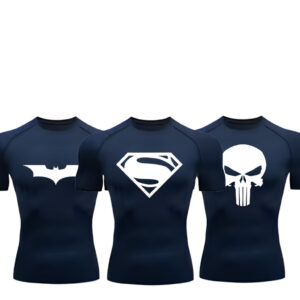 Kit 3 Camisetas Compressão Proteção Uv Estampada Tecido Gelado Segunda Pele Manga Curta Batman Super Homem Justiceiro