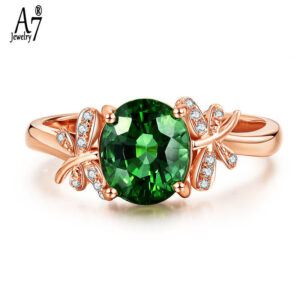 Anel De Pedra Preciosa Colorida Com Diamante Verde Borboleta Criativa Em Ouro Rosa 18k RXW536