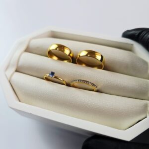 Par de alianças  casamento 6mm banho moeda antiga + gravação + Anéis (COD-15)