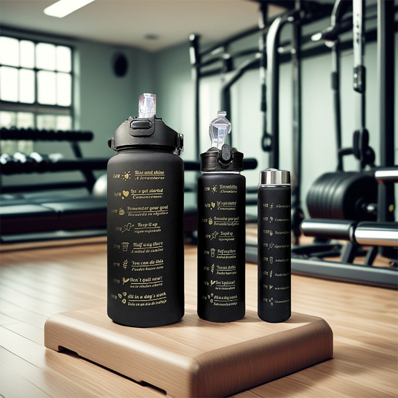 Garrafas De Água Academia Escola C/ Canudo Frases Squeeze Motivacional Kit 3