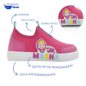 Tênis Infantil Menina Masha Feminina + Mecha de Led Pé com Pé