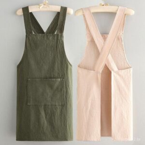 Avental Estilo Japonês Com Bolsos , Linho , Algodão , Costas Cruzadas Para Mulheres , Homens , Chef , Cozinha , Coziment