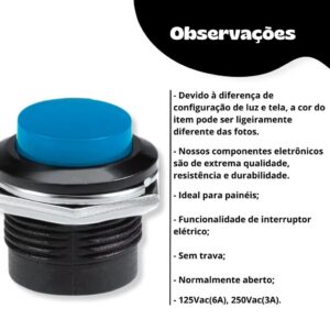 01 Botão Chave Buzina R13-507 Sem trava Buttom Push Universal Start