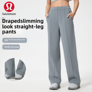 Calças Lulemon de Cintura Média, Casuais, de Perna Larga, com Caimento Solto e Slim, Moda Esportiva e Versátil D25047