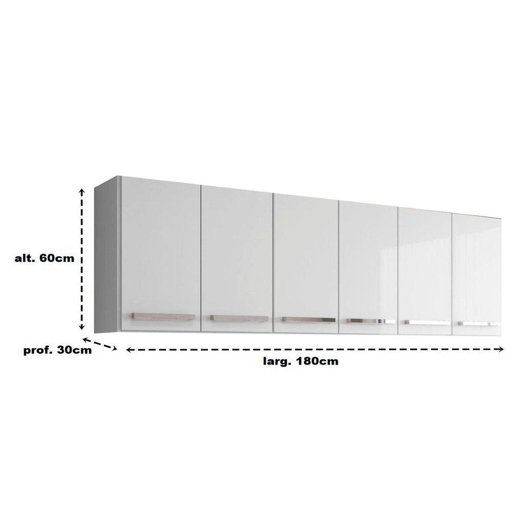 Armario Aereo De Cozinha Com Prateleira 6 Portas Maldivas