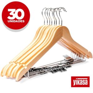 Kit 50 Cabides De Madeira Com Clipes Yikasa