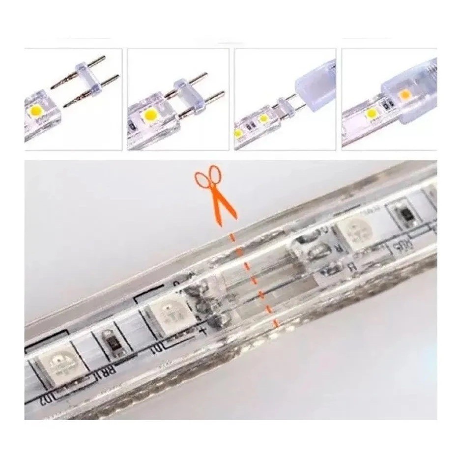 1 a 10 Metros Fita Mangueira Led 5050 Branco Frio/Quente 220v de + Fonte de Alimentação/Rabicho