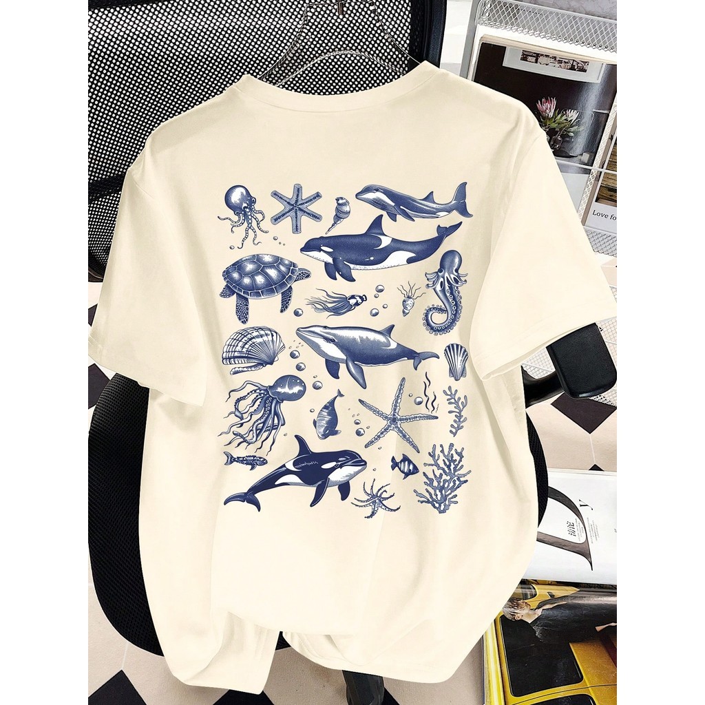 Camiseta de manga curta básica com decote redondo impresso para adolescentes T-Shirt Feminina Estampada