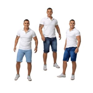 Kit 3 Bermuda Masculina Jeans Elastano Premium 1 Azul Clara + 1 Azul Bigode + 1 Azul USED |  Jeans Dias dos Pais