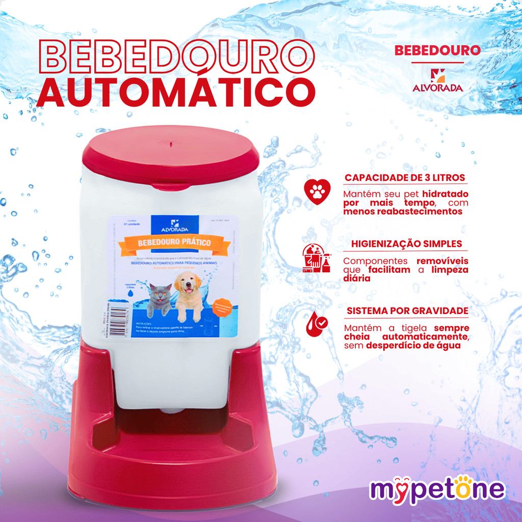 Bebedouro Automatico Cachorro Gato e Prático 3 litros - Alvorada Vermelho