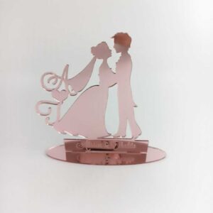 Topo para Bolo Noivos acrílico espelhado dourado, Rose Gold ou Prata (nome e iniciais personalizada)