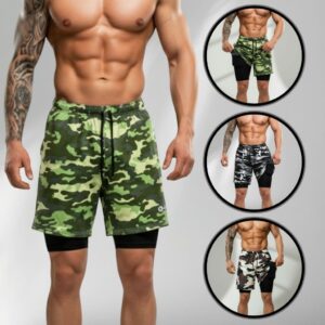 Kit Com 3 Bermudas 2 Em 1 Masculina Dry Fit Camuflada Para Academia Shorts Compressão