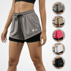 Kit 2 Shorts 2 Em 1 Feminino Dry Fit Forro Compressão Esportivo Bolso Interno Academia Treino