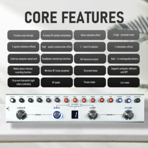 Pedal de baixo multiefeito Tank-B Recarregável 36 predefinições 9 slots de pré-amplificador 8 slots 3 efeitos