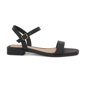 Sandália Feminina Rasteira Preta Quadrada Tira Larga Confortável Casual Dia a Dia