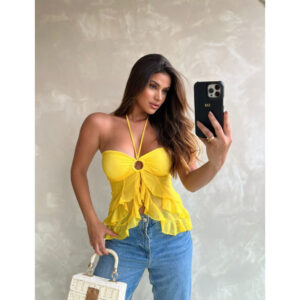 Bata Feminina Sofia Copa Do Mundo com Alça de Amarração e Babados Tendência Boho Tule, Copa 2026