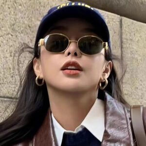 Moda Metal Retro Moldura Oval Óculos De Sol Nova Americana Luxo Mulher UV Blocking