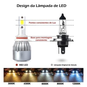 Par de Lâmpadas C6 Super Led 6000K H1 H3 H4 H7 H11 H13 H16 H27 HB3 HB4 12V a 24V JEHNNY