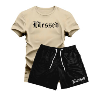 Kit Camiseta + Short Tectel BLESSED Camisa 100% Algodão Bermuda Tactel em Varias Cores ENVIO – IMEDIATO