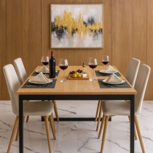 Mesa de Jantar Industrial com Base de Metal e Formato Retangular 120×80 cm