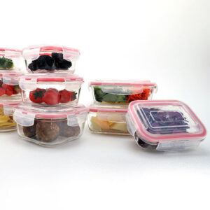 Pote de Vidro 2 Divisórias 930ml Hermético Marmita Fit Quadrada Com Trava