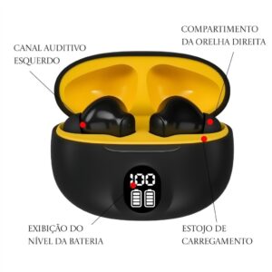 Fones de ouvido Bluetooth sem fio TWS 9D com tela sensível ao toque digital e fones de ouvido esportivos yihan