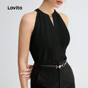 Lovito Regata Casual de Metal liso para mulheres L124AD111