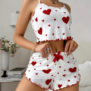 Kit Lingerie Feminino 2 Conjuntos Camisola + Pijama Baby Doll Sexy Coração Dormir