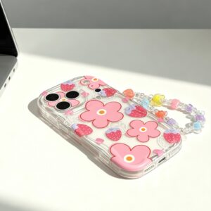 Morango Flores Capinha Com Alça De Pulso Capa Para IPhone 17 16 15 14 13 12 11 Plus Pro Max Ar Normal Flor Caso De Telef