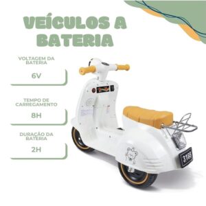Avespa Lambreta Triciclo Infantil Elétrico Pimpi Scooter – Branco