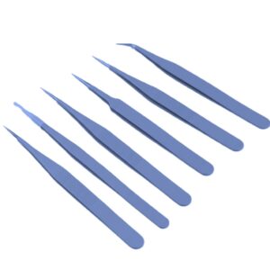 Pinças Antiestática Azul Aço Inox Kit 6 unidades Manutenção Eletrônica e Depilação