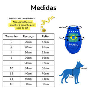 Roupa Camiseta Regata Brasil para Pet Cachorro Gato Futebol Time Copa Azul Amarela Confortável