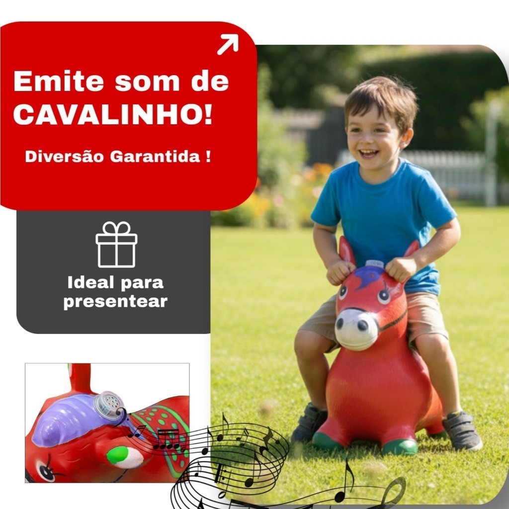 Cavalinho Upa Upa inflável Pocoto Brinquedo Divertido Pula Pula Toca Musica Infantil Tem Musica e Led Diversas Cores