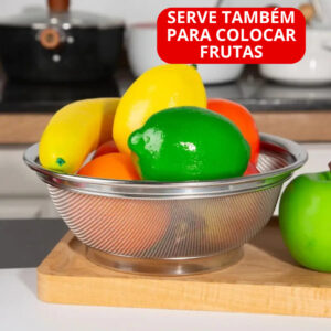 Cesto Cesta De Inox Escorredor 22CM Para Lavar Cozinhar Alimentos Arroz Legumes Frutas Massas Resistente Multiuso