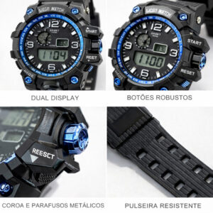 Kit Relógio Digital Esportivo Robusto Masculino + Óculos de Sol Lupa Espelhada com Proteção UV400