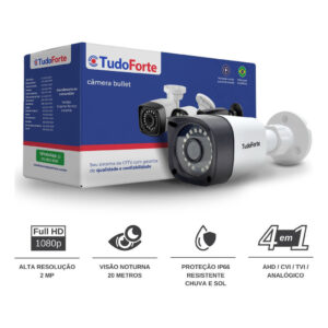 Câmera de Segurança Full HD 1080p 2MP Bullet 20 Metros Infravermelho Lente 2.8mm Tudo Forte Compatível com Analógico