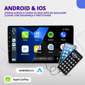 Central Multimídia Mp5 1din 9p Android Auto Carplay C/câmera Preto