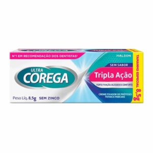 Fixador de Dentatura Corega Ultra Creme Tripla Ação Fixação Forte Bisnaga Com 8,5g Sem Sabor