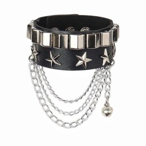 JTN Punk Gótico Pulseira Correntes De Metal Picos Rebite De Couro Manguito Punho Largo Feminino Masculino Jóias NW