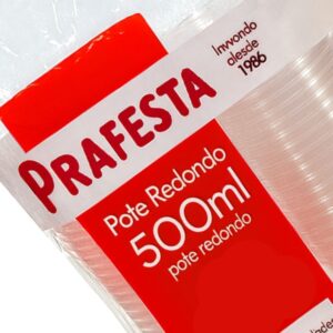 POTE REDONDO 500ML COM TAMPA PRAFESTA – 24 UNIDADES – POTE PLÁSTICO DESCARTÁVEL PARA ALIMENTOS
