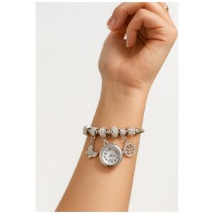 Kit 1/3 unidade Pulseira Feminina prateado Aço Inox com Relógio e Berloques Luxo Borboleta Árvore da Vida