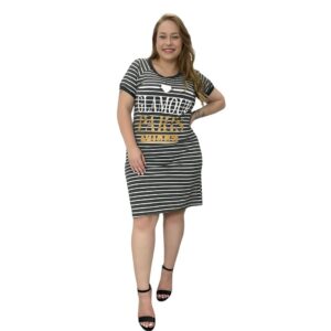 Kit Vestido Plus SIZE Liso ou Listrado Glamour Camisão Verão Feminino Estampado Com Manga Comportado Para Igreja ou Culto