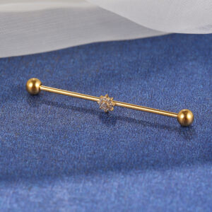 Piercing Transversal em Aço Cirúrgico com Revestimento PVD e Mini Flor de Zircônia